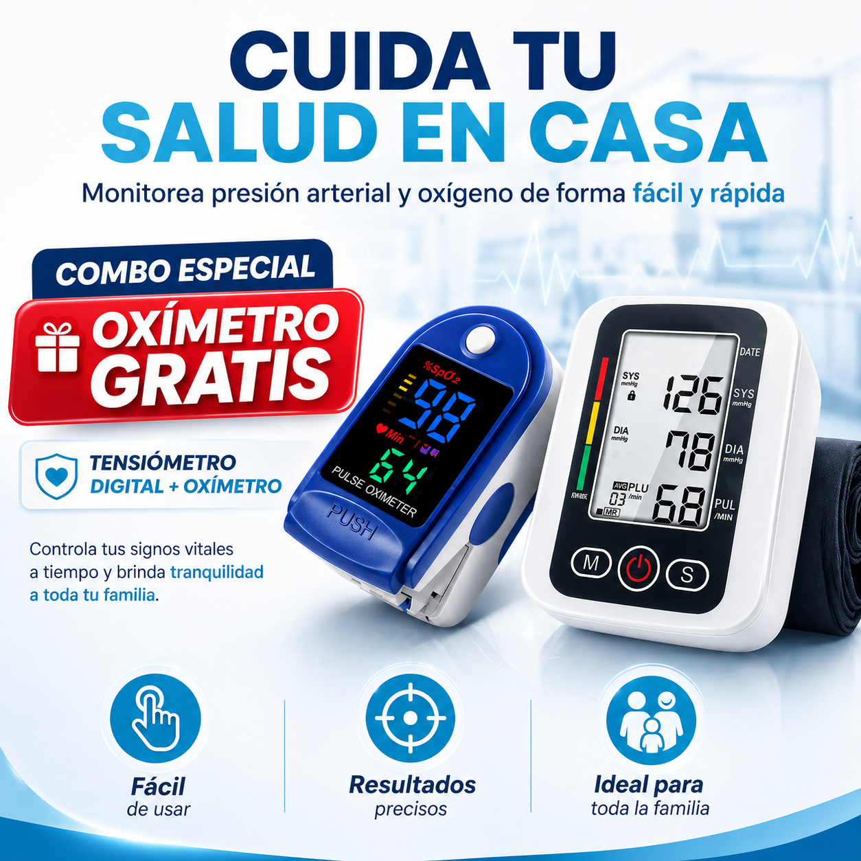 Vital Control PRO   👩‍⚕️🩺👨‍⚕️TENSIOMETRO DIGITAL + OXIMETRO