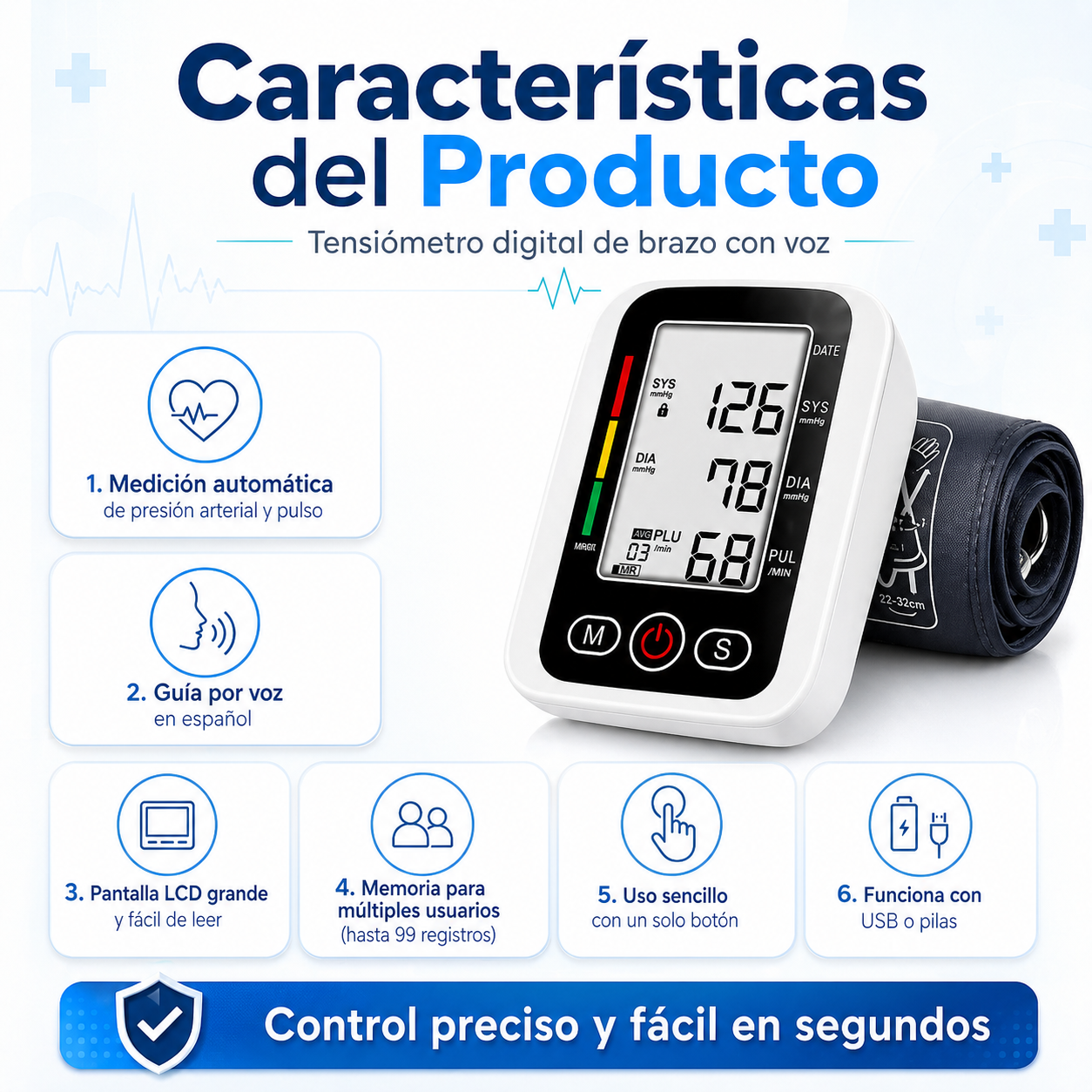 Vital Control PRO   👩‍⚕️🩺👨‍⚕️TENSIOMETRO DIGITAL + OXIMETRO