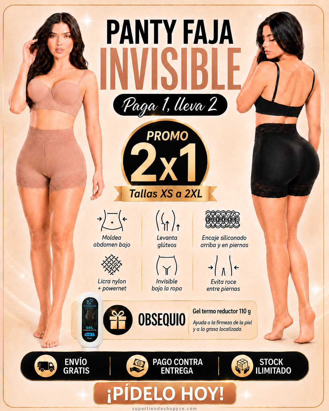 Panty faja Short Levanta Cola invisible 2X1