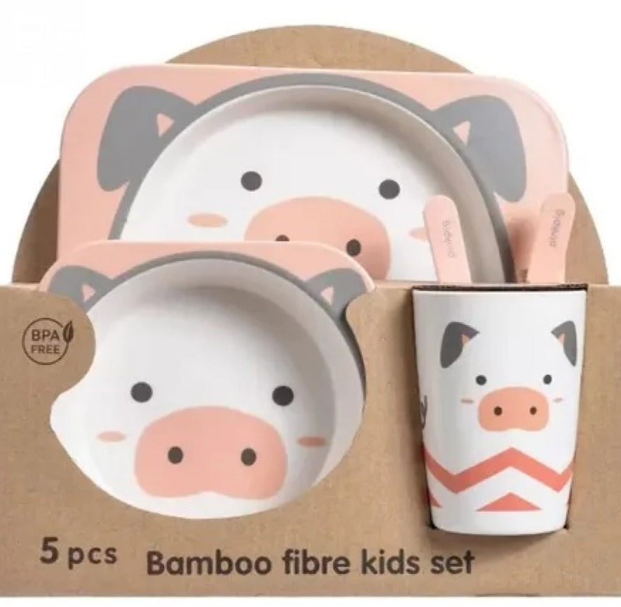 Set Vajilla Bebes Niños Bambu 5 Piezas