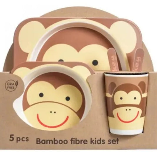 Set Vajilla Bebes Niños Bambu 5 Piezas