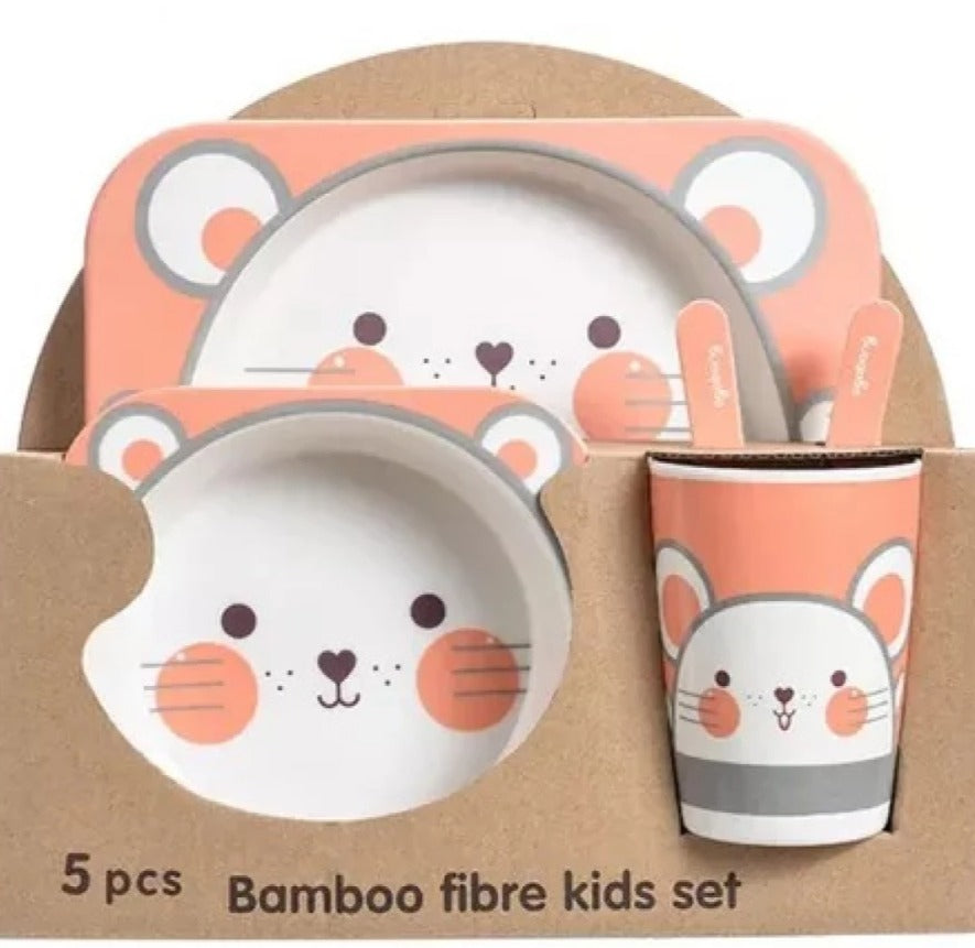 Set Vajilla Bebes Niños Bambu 5 Piezas