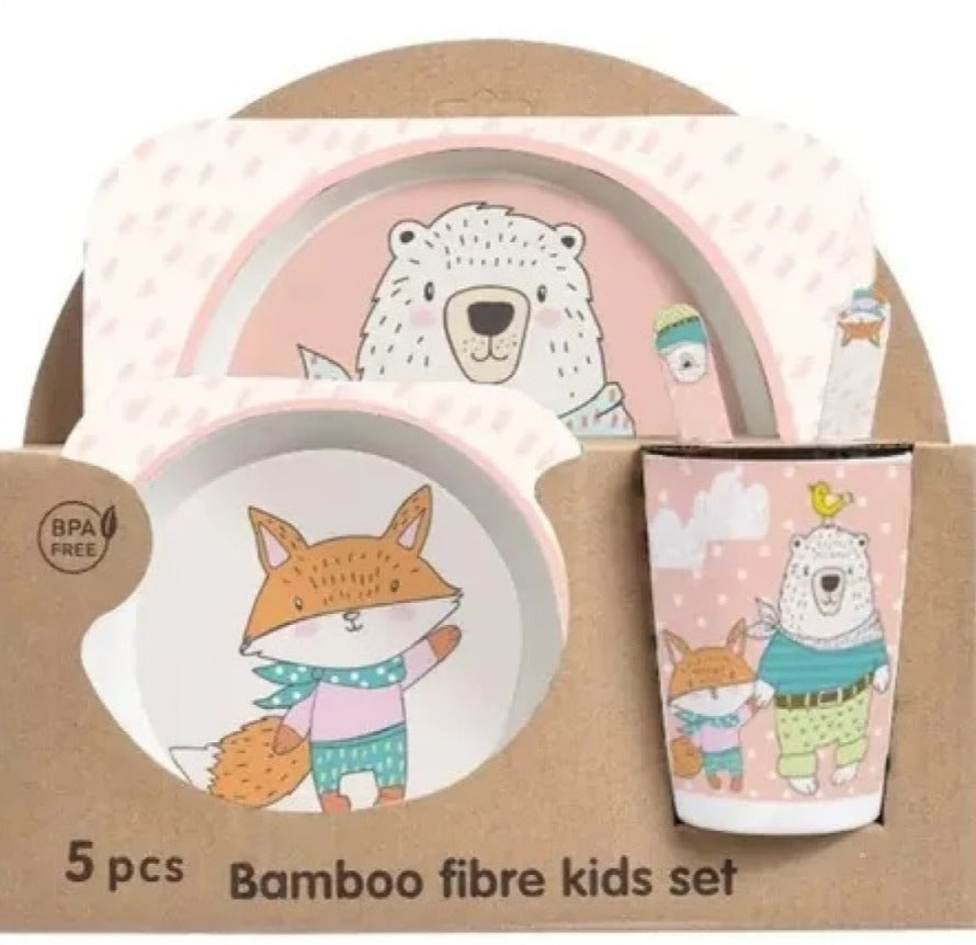 Set Vajilla Bebes Niños Bambu 5 Piezas