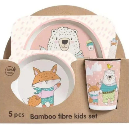 Set Vajilla Bebes Niños Bambu 5 Piezas